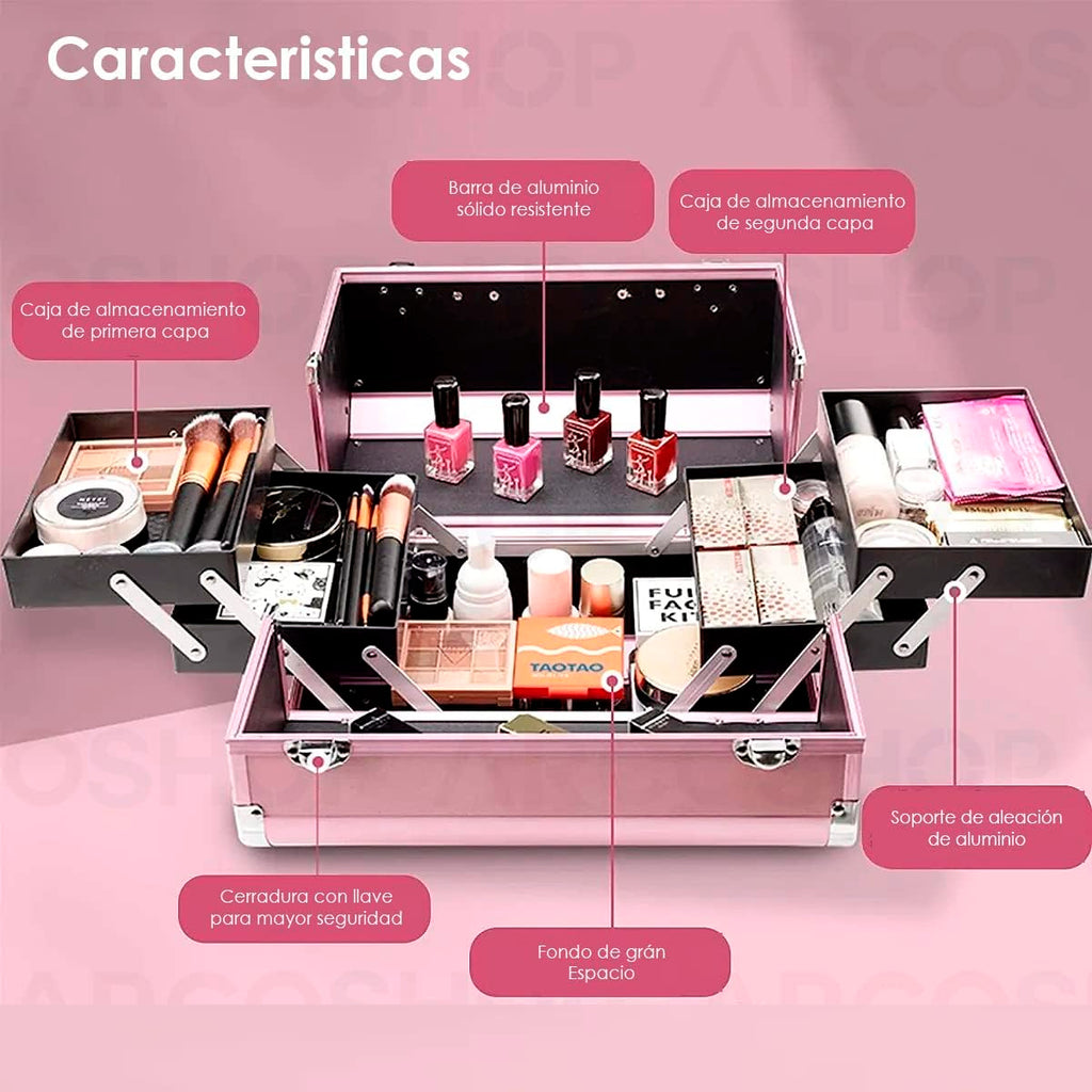 Caja Neceser Metálico Portátil De Maquillaje