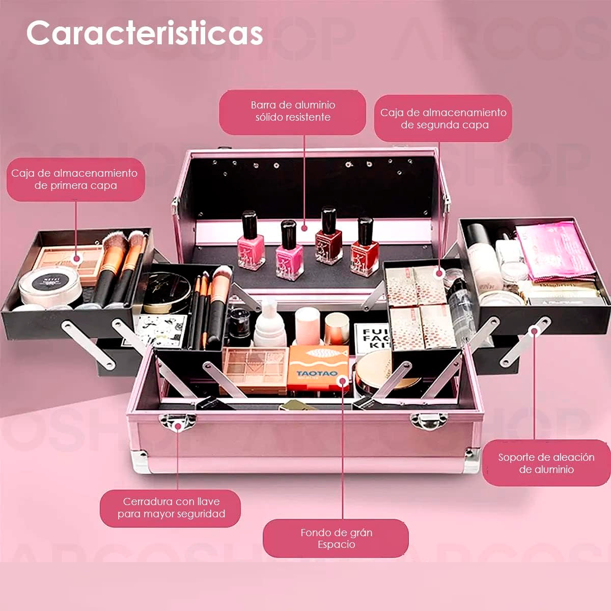 Caja Neceser Metálico Portátil De Maquillaje