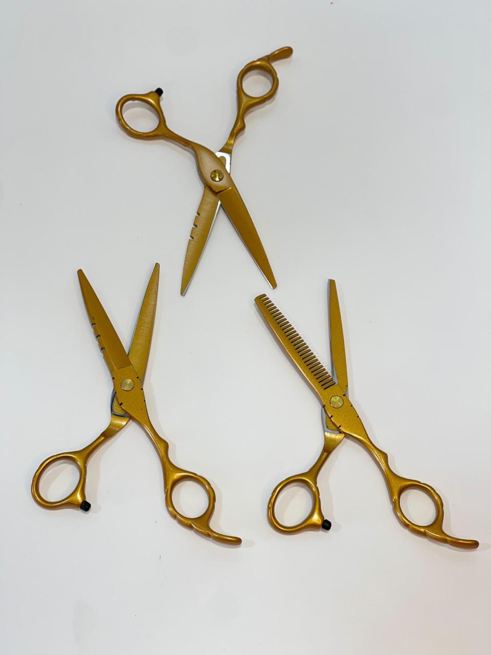 KIT DE TIJERAS X3 SENCILLAS DORADAS